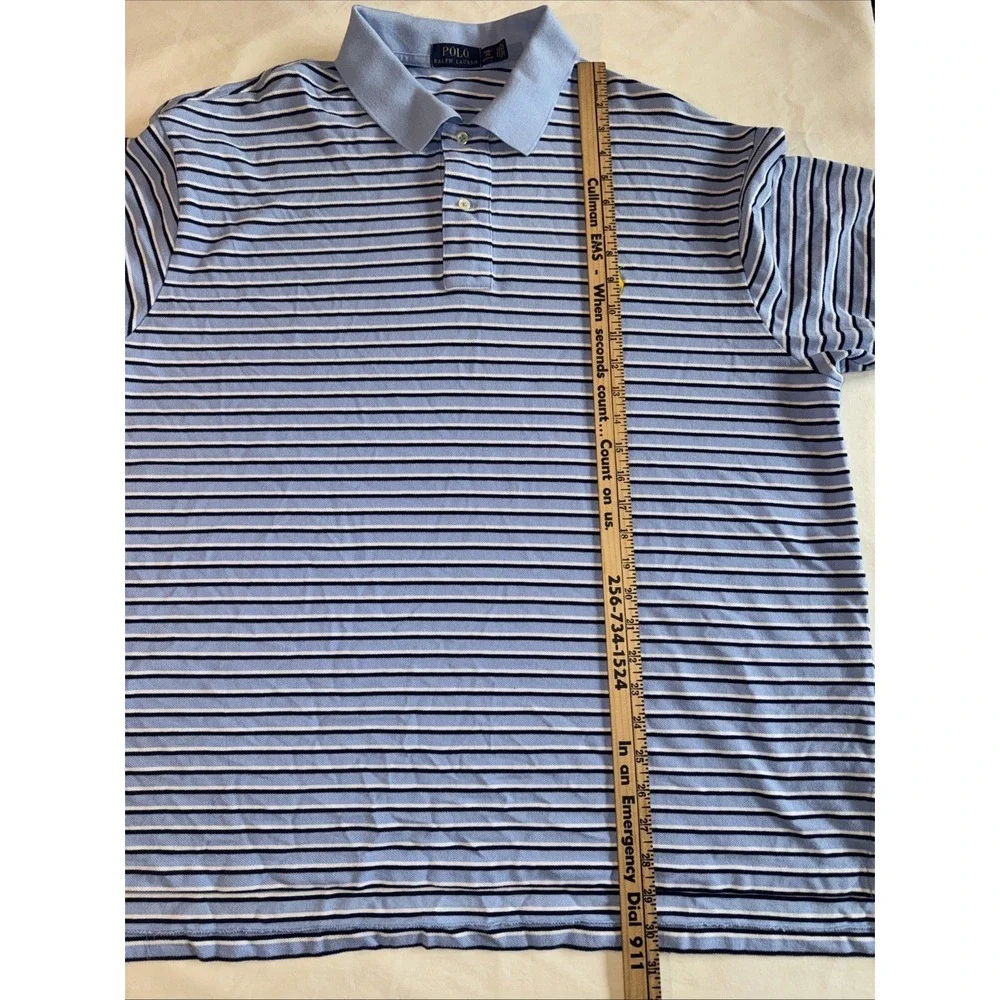 Polo‎ Ralph Lauren Men's 2XB Big Cotton Polo Blue Navy White Striped Yellow Pony